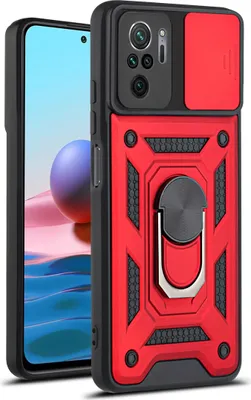 Produktbild von Redmi Note 10 4G Hülle mit 360° Drehbarer Magnetische Ring Ständer Halter Dia Kameraschutz TPU Bumper Silikon Schutzhülle für Xiaomi Redmi Note 10 4G / Note 10S Rot