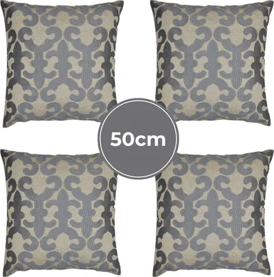 Immagine prodotto di Set di 4 cuscini copricuscino Marrakesh 50x50 cm grande | cuscino per divano cuscino in cotone ricamato come decorazione per il soggiorno sulla poltrona e sul divano | cuscino decorativo Kayon grigio come cuscino per sedia nella sala da pranzo