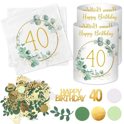 40. Geburtstag Tischdeko-Set: 20 Servietten, 12 Windlichter, 100 Konfetti