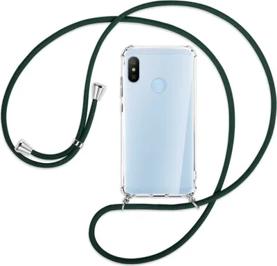 Produktbild von Handykette Backcover-Schutzhülle mit Band (Metall silberfarben) für Xiaomi Mi A2 Lite - dunkelgrün