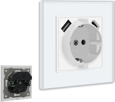 Productafbeelding van Wandstopcontact met USB en Typ C - 16 Ampère, Inbouwstopcontact met Steekklemmen, 86mm