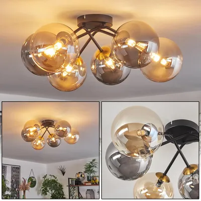 Produktbild von Isorella Deckenlampe aus Metall/Glas in Schwarz/Gold-/Rauch-/Bernsteinfarben