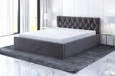 Produktbild von Polsterbett VOG 140 x 200  plus Matratze und Bettkasten. Möbel vom Hersteller- Handarbeit! Bett Komplett-Set mit Matratze,Bettkasten, Lattenrost & Kopfteil. Modern und robust. Elegantes Bett mit massives Kopfteil und kristallähnlichen Knöpfen.