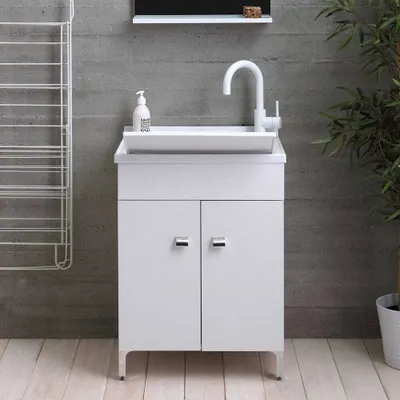 Immagine prodotto di Mobile lavanderia 60x50 cm bianco con lavandino in resina profondo