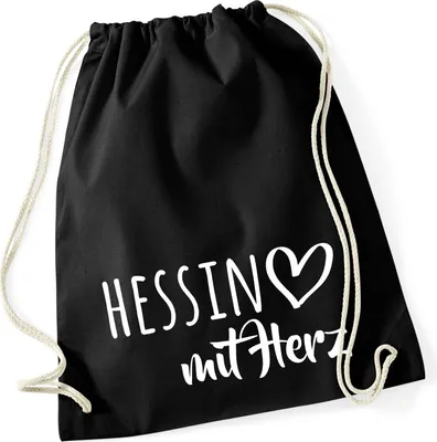 Produktbild von Huuraa Turnbeutel Hessin mit Herz 12 Liter Black Baumwolle Rucksack Geschenkidee