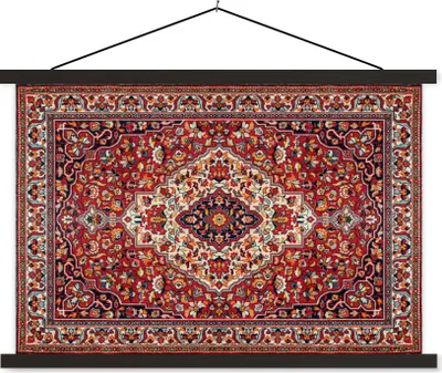 Produktbild von MuchoWow® Textilposter Persische Teppiche - Teppiche - Muster - Rot 90x60 cm mit schwarzem Rahmen - Aufhängungssatz