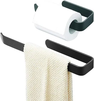 Obrázok produktu pre Súprava držiakov na uteráky do kúpeľne – 2 diely – čierna – 19 cm/32,5 cm