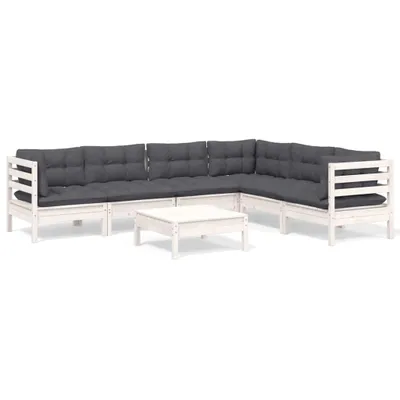 Produktbild von 7-tlg. Garten-Lounge-Set mit Kissen Weiß Kiefer Massivholz