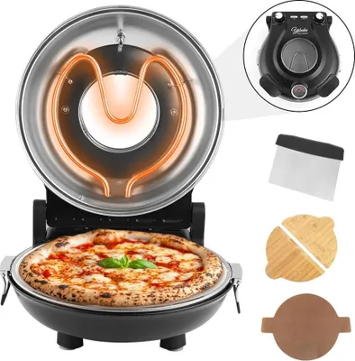 Image de Four à pizza électrique - Appareil de table 30 cm - 1200 W - Pierre à pizza en céramique émaillée - Deux boutons, réglage précis de la température - Chauffe jusqu'à 420 °C - Prise UE - Bleu