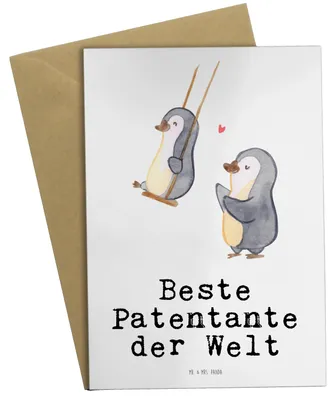 Produktbild von Mr. & Mrs. Panda Grußkarte Pinguin Beste Patentante der Welt - Weiß - Geschenk, Familie, einladungskarten, osterkarten, Dankeschön, Klappkarte, osterkarte, Kleinigkeit