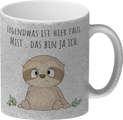 Produktbild von Faultier Glitzer-Kaffeebecher mit Spruch Ich bin faul