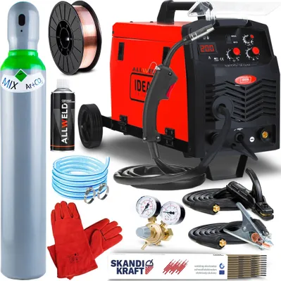 Produktbild von Ideal Praktik MIG 200 - IGBT 200A Fülldraht und Schutzgas Schweißgerät MIG MAG mit Fahrwerk, Induktivität und MMA - Set Professional