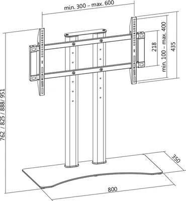 A technical drawing with dimensions of a TV stand.