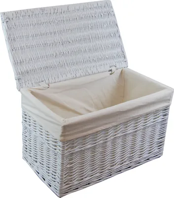 Produktbild von Wäschekorb Vollweide geflochten, weiß, rechteckig, XL, BxTxH 70x42x42cm, mit abnehmbarem und waschbarem Bezug und Deckel, für Bad, Wohn- und Schlafzimmer
