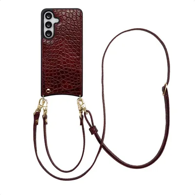 Image de Selencia Nova Croco Phone Case avec cordon et porte-cartes pour Samsung Galaxy S25 FE - Burgundy