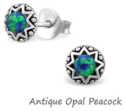Produktbild von Opal Ohrringe: Silber Ohrstecker mit Opal Imitat Antique Opal Peacock