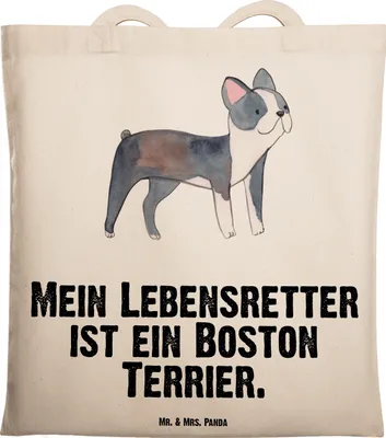 Produktbild von Mr. & Mrs. Panda Tote Bag Boston Terrier Lebensretter - Transparent - Geschenk, Tasche, Laptoptasche, Einkaufstasche, Jutebeutel, Tragetasche