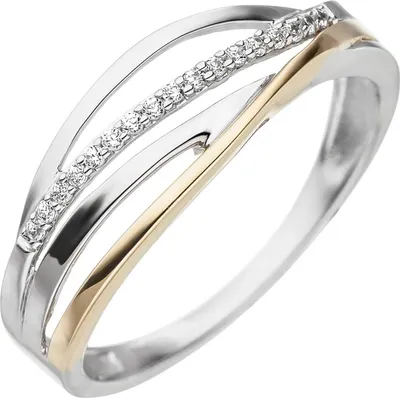 Produktbild von Gr. 60 Damen Ring 333 Gold Weißgold Gelbgold bicolor 17 Zirkonia Goldring