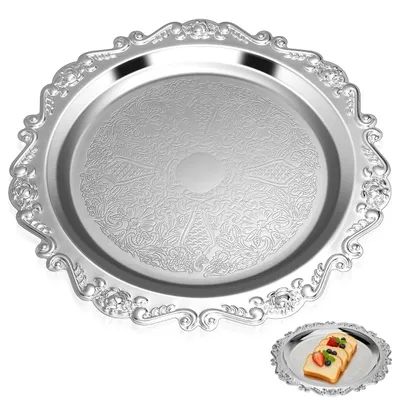 Produktbild von Famanu Dessertteller 25 cm aus Edelstahl mit europäischem Blumenrelief - Silber