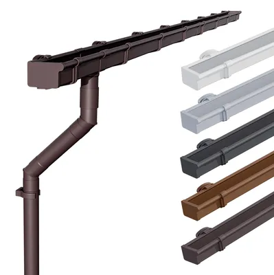 Produktbild von INEFA 2x Dachrinne Kunststoff Set NW68 / 68mm – Kastenrinne 2m Dunkelbraun – Regenrinne mit Fallrohr Set PVC-U für Gartenhaus – 2 Dachseiten