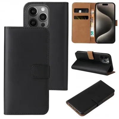 Produktbild von Kunstleder Flip-Hülle für Smartphones - Farbe: Schwarz - Modellkompatibilität: Für Apple iPhone 15 Pro