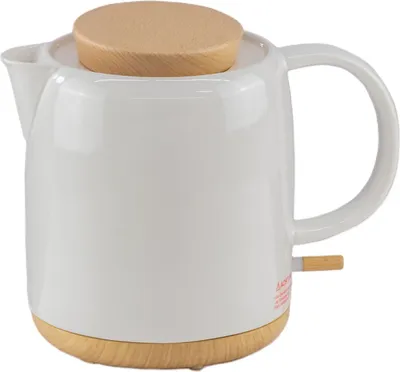 Immagine prodotto di Bollitore elettrico "Serenity" in Vetroceramica, 1 L, coperchio rimovibile in legno, bianco - Design moderno