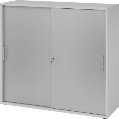 Produktbild von bümö Schiebetürenschrank office - 3 Ordnerhöhen - Nachbildung: Grau/Silber, Griff: Bügelgriff (Metall)