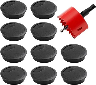 Immagine prodotto di Pratico passacavi da 60 mm, nero, confezione da 10 pezzi, per ufficio