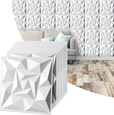 Obrázok produktu pre Clanmacy 12ks 3D panelov na stenu Polyvinylchlorid PVC - obklad na stenu a strop - 50x50 cm (0,25 m²) - ľahké, flexibilné a jednoduché na inštaláciu - biele