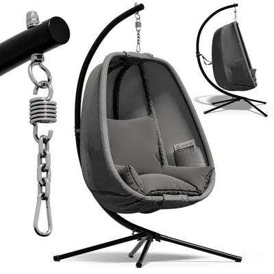 Immagine prodotto di Sedia sospesa con supporto - 94 cm - Grigio - Struttura in acciaio - Fino a 150 kg