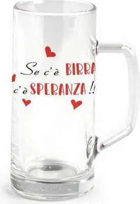 Immagine prodotto di Bicchiere birra con manico 40 cl con scritta se c'è birra c'è speranza