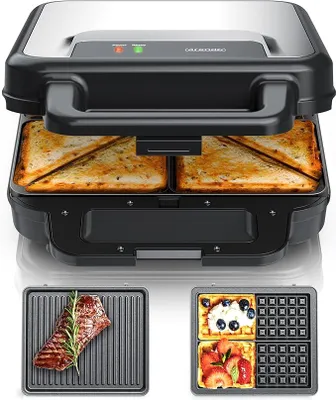 Image de - Appareil à sandwich XXL 4 en 1 : gaufrier, appareil à panini, grill de contact avec plaques amovibles.
- Revêtement antiadhésif.
- Sans BPA.
- Contrôle de la température.
- Grille-sandwich.
- 4 plaques