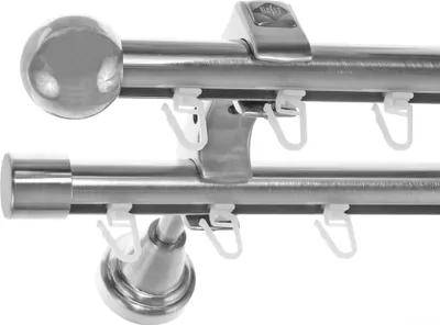 Produktbild von Innenlauf Edelstahl Look Gardinenstange 20mm Wandträger 2-läufig Kugel H60 E33E30 II