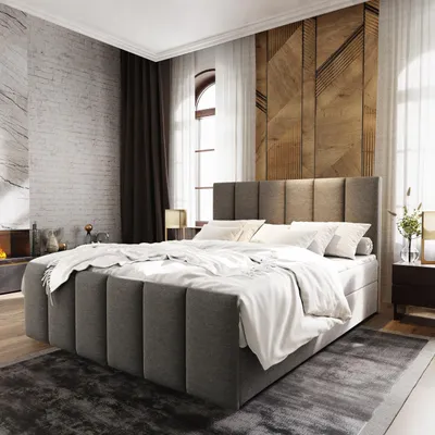 Produktbild von Masseno Boxspringbett LAGO 160x200 cm Komplett-Set mit Bonell Matratze und Topper, Polsterbett mit Bettkästen -Hellgrau, SAWANA 21