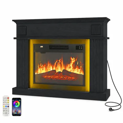 Produktbild von Elektrokamin 2000W Elektrischer Kamin bis 30 m², mit 3D-Flammeneffekt, 24-Farben-LED Dekokamin, 100 x 26 x 80 cm, Schwarz