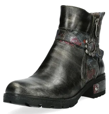 Produktbild von Misstyl by Laura Vita Damen Stiefelette Vintage Knöchelriemen Blütenschnalle MCORAIL 81, Größe:39 EU, Farbe:Schwarz