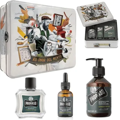 Zdjęcie produktu dla Proraso - Cypress & Vetyver - Beard Kit, Zestaw Do Pielęgnacji Brody, Na Prezent W Metalowej Puszce