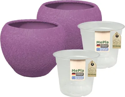 Produktbild von MePla - 2 Stück - Orchideenübertopf Kugel lizzard ø 14 Lavendel + Pflanztopf Orchidee ø 12