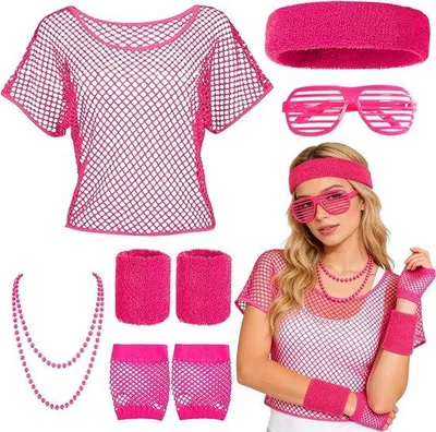 Obrázek produktu pro Sada 6 doplňků – čelenka ve stylu 80. let – retro neonové barvy – ideální pro karneval a cosplay