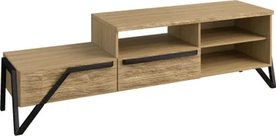 Produktbild von TV-Unterschrank Kastav 18, Farbe: Eiche / Schwarz, teilmassiv - 55 x 180 x 50 cm (H x B x T)