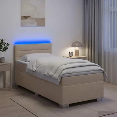 Image de Lit à lattes avec sommier intégré, matelas et éclairage LED, dimensions 100 x 200 cm, revêtement en tissu
