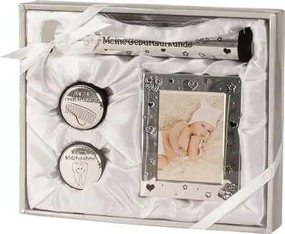 Produktbild von Bilderrahmen Baby Set Silber mein erster Milchzahn Haardose Urkundenröhre