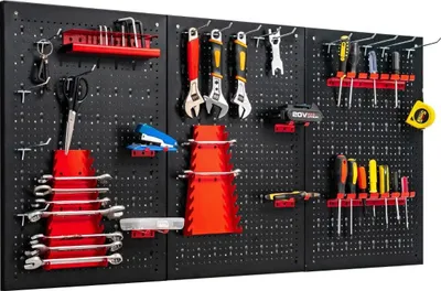 Obrázok produktu pre Stena na náradie s 25 závesným príslušenstvom úložný systém sortiment držiakov na náradie 3 perforované panely 120 x 60 cm
