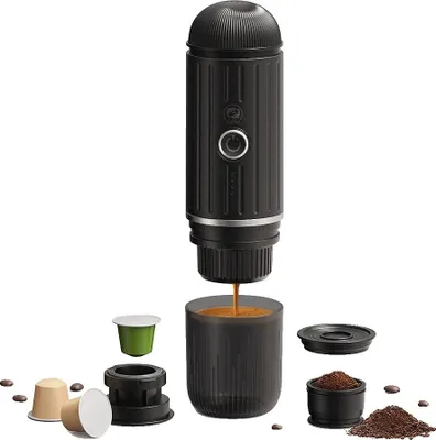 Immagine prodotto di Macchina per caffè espresso, design portatile da viaggio, funzionamento a doppia modalità, nero