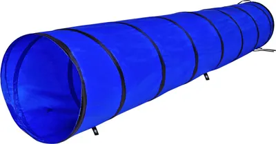 Produktbild von lionto Hundespieltunnel, stabiler Agilitytunnel für Hunde, faltbar mit Tragetasche & Heringen, 300x50 cm, blau