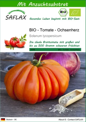 Produktbild von SAFLAX - BIO - Tomate - Ochsenherz - Solanum lycopersicum - 10 Samen - Mit keimfreiem Anzuchtsubstrat