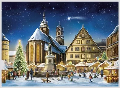 Obrázek produktu pro Adventní kalendář Štutgartu s náměstím Schillerplatz a kostelem Stiftskirche