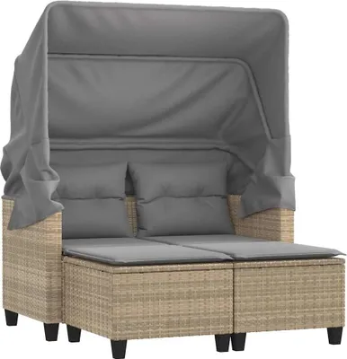 Produktbild von vidaXL Gartensofa 2-Sitzer mit Dach und Hockern Beige Poly Rattan