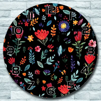 Produktbild von Wanduhr aus Glas Rund fi 30 Dunkle Blumen Quarz Deko Schlafzimmer Büro