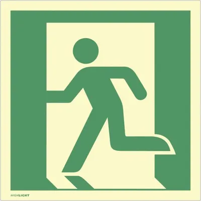 Produktbild von Dreifke® Schild Notausgang links, ISO 7010, Alu, langnachleuchtend, 160-mcd, ...